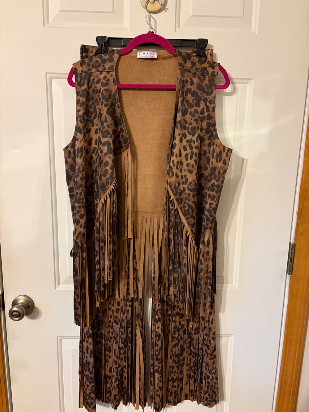 Leopard Print Suede Fringe Vest - Brown